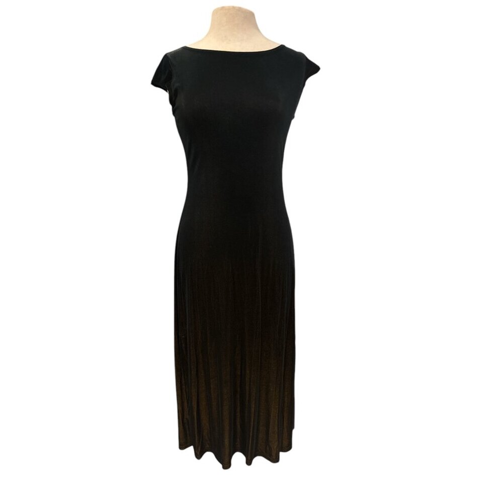 Vintage whimsigoth Black & Gold Ombre Velvet Cap Sleeve Midi Dress